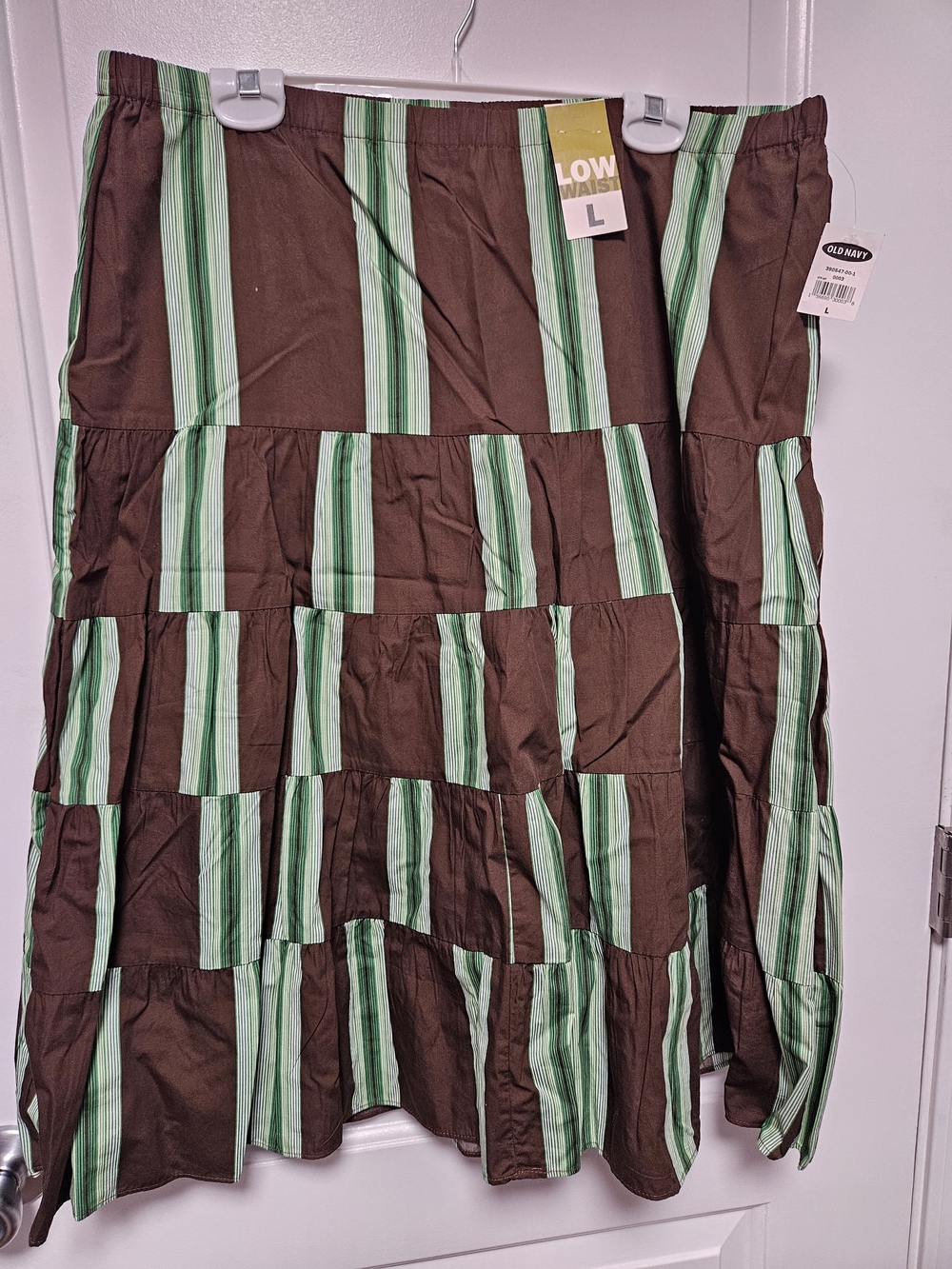 Old Navy Y2K Green & Brown Striped Midi Tiered Skirt - L